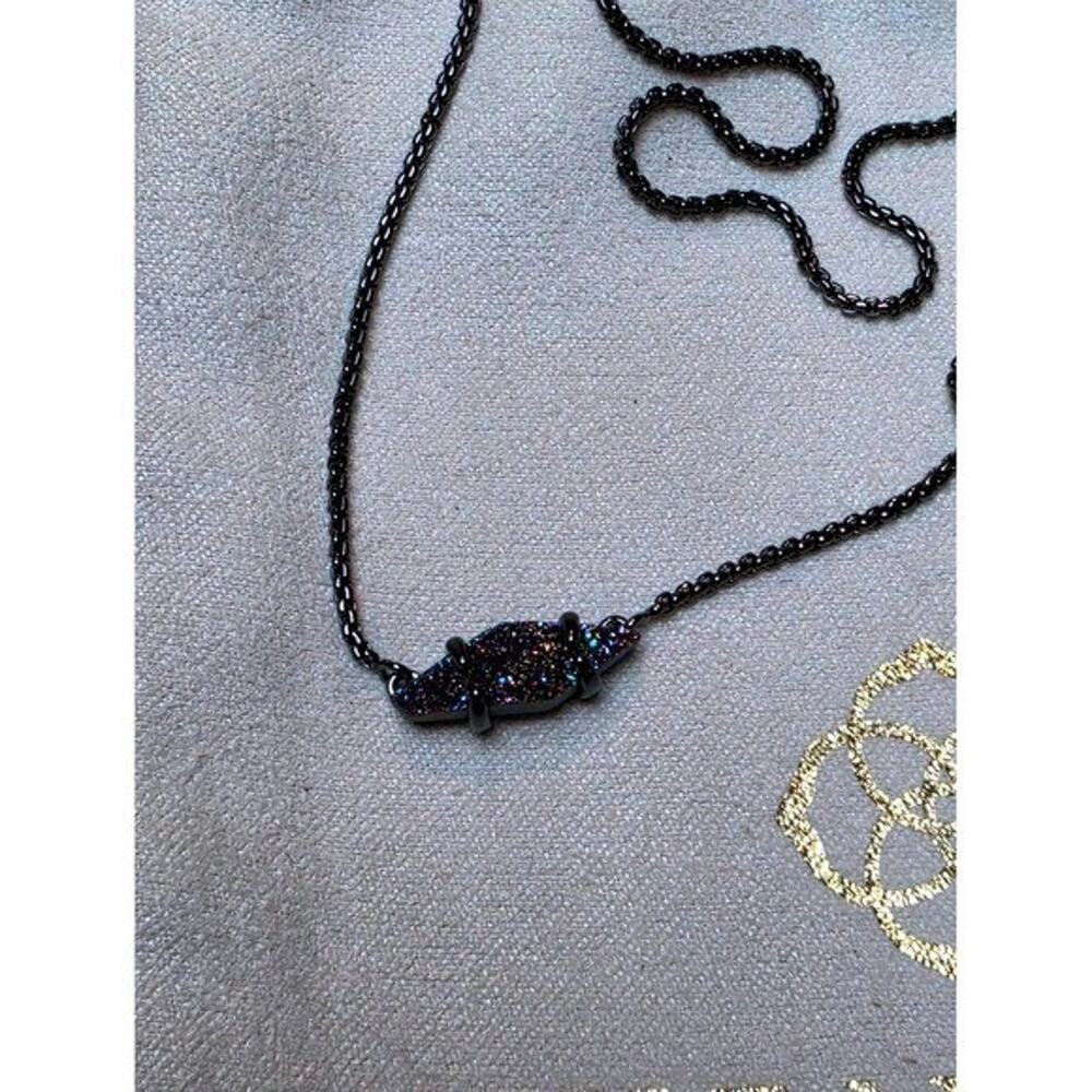 Kendra Scott Bridgete Necklace Multi Color Druzy Gunmetal Marquise Pendant NEW